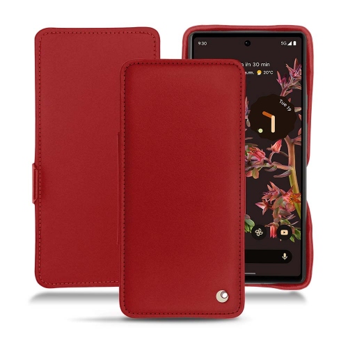 Google Pixel 6用レザーケース・カバー（横型フラップ付きRouge ( Nappa - Pantone #d50032 ) 