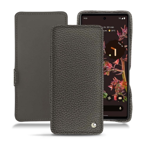 Leather case and cover with horizontal flap for Google Pixel 6Anthracite ( Pantone #41403c ) 