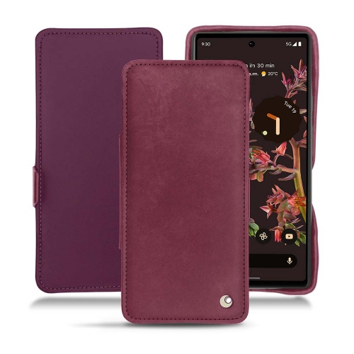 Google Pixel 6用レザーケース・カバー（横型フラップ付きPrune vintage ( Pantone #612434 ) 