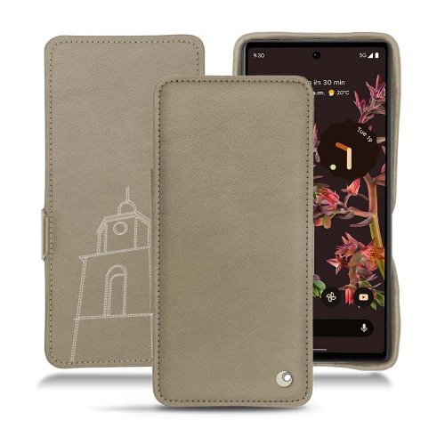 Leather case and cover with horizontal flap for Google Pixel 6Darboun sabla ( Pantone #BCB1A1 )