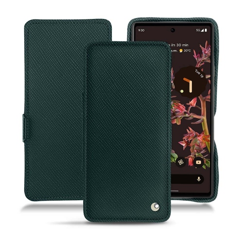  Google Pixel 6 용 가로 플립 가죽 커버 및 가죽 케이스Vert séduisant ( Pantone #1d3c34 ) 
