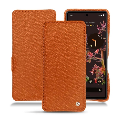 适用于谷歌Pixel 6的横向翻盖皮套和盖子Orange vibrant ( Pantone #e36b39 ) 