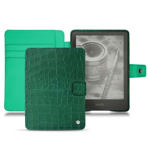 Housse et coque en cuir pour Amazon Kindle PaperwhiteCrocodile pino ( Pantone #173F35 ) 