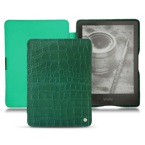 Leather case for Amazon Kindle PaperwhiteCrocodile pino ( Pantone #173F35 ) 