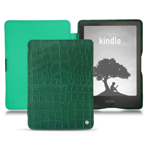 Housse et coque sur-mesure pour Amazon Kindle Signature EditionCrocodile pino ( Pantone #173F35 ) 