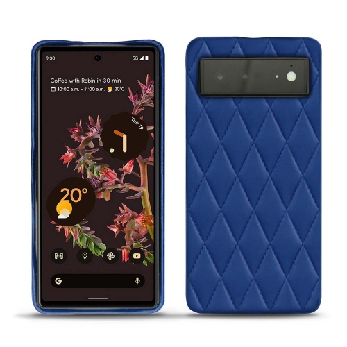 Leather back cover for Google Pixel 6Bleu océan - Couture ( Nappa - Pantone #15458a) 