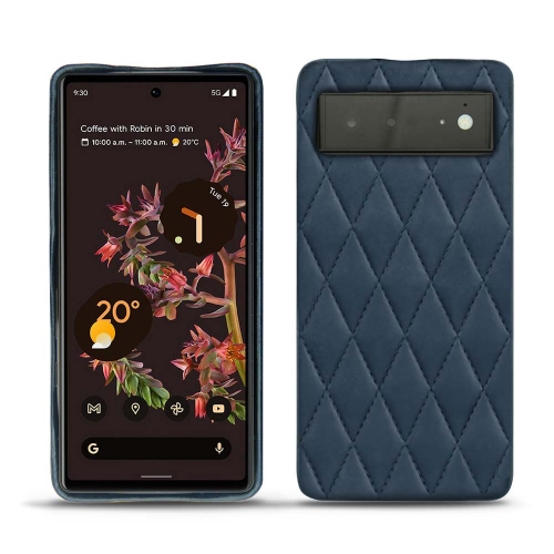 Leather back cover for Google Pixel 6Jean vintage - Couture ( Pantone #2f414f  ) 