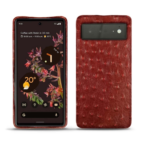  Google Pixel 6 용 가죽 뒷면 커버Autruche ciliegia ( Pantone #a4343a ) 