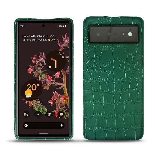 Funda trasera de cuero para el Google Pixel 6Crocodile pino ( Pantone #173F35 ) 