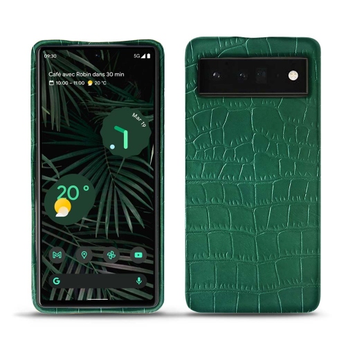 Google Pixel 6 Pro 용 가죽 뒷면 커버Crocodile pino ( Pantone #173F35 ) 