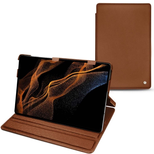 Galaxy Tab S8+ 横型フラップ付きレザーケース・カバーMarron ( Nappa - Pantone #8B4720 ) 