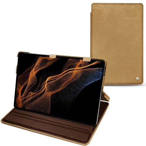 Galaxy Tab S8+ 横型フラップ付きレザーケース・カバーSable vintage ( Pantone #9b7340 ) 