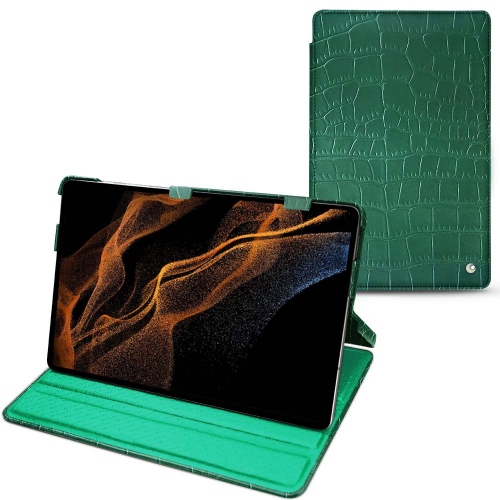 Galaxy Tab S8+ 横型フラップ付きレザーケース・カバーCrocodile pino ( Pantone #173F35 ) 