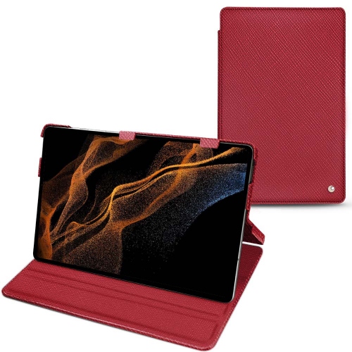 Galaxy Tab S8+ 横型フラップ付きレザーケース・カバーRouge passion ( Pantone #a6192e ) 