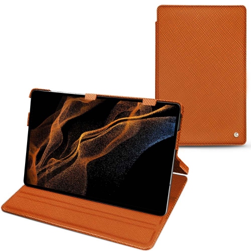 Galaxy Tab S8+ 横型フラップ付きレザーケース・カバーOrange vibrant ( Pantone #e36b39 ) 