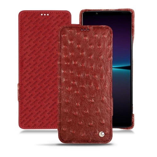 High quality leather case for Sony Xperia 1 IVAutruche ciliegia ( Pantone #a4343a ) 