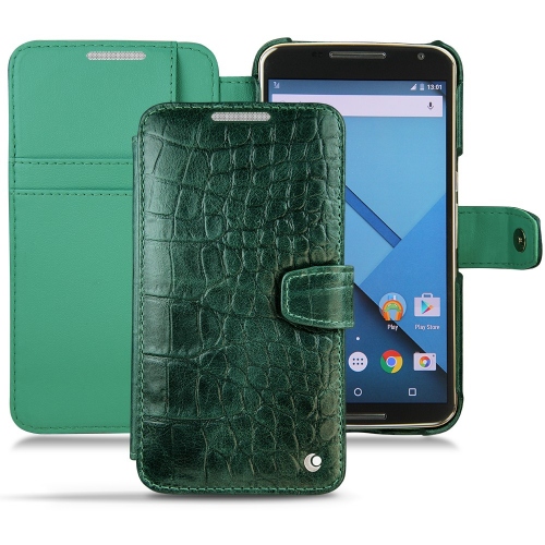 レザーケース Motorola Nexus 6Crocodile pino ( Pantone #173F35 ) 