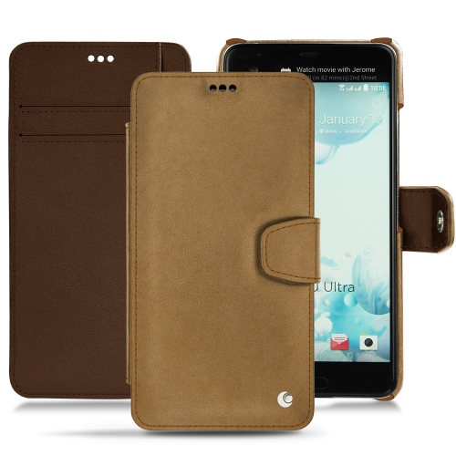 Capa em pele HTC U UltraSable vintage ( Pantone #9b7340 ) 