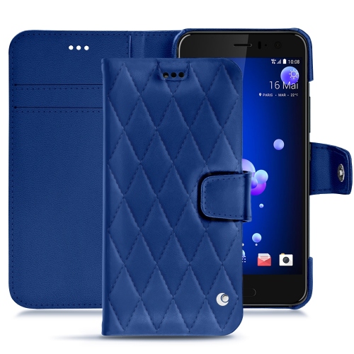 HTC U11 leather caseBleu océan - Couture ( Nappa - Pantone #15458a) 