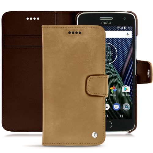 Lederschutzhülle Lenovo Moto G5 PlusSable vintage ( Pantone #9b7340 ) 