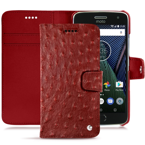 Funda de piel Lenovo Moto G5 PlusAutruche ciliegia ( Pantone #a4343a ) 