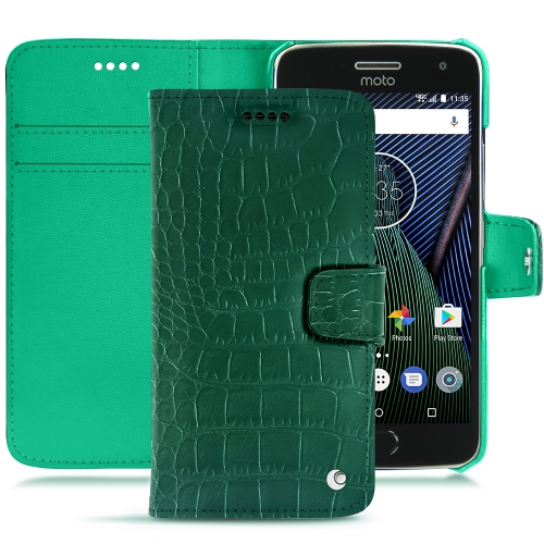 Capa em pele Lenovo Moto G5 PlusCrocodile pino ( Pantone #173F35 ) 