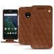 Capa em pele Lenovo Moto G5 Plus - Marron - Couture ( Nappa - Pantone 1615C ) 