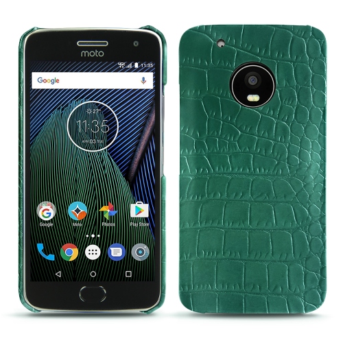 Lenovo Moto G5 Plus - Habillez avec style votre appareil mobile avec des étuis en cuir haut de gammeCrocodile pino ( Pantone #173F35 ) 