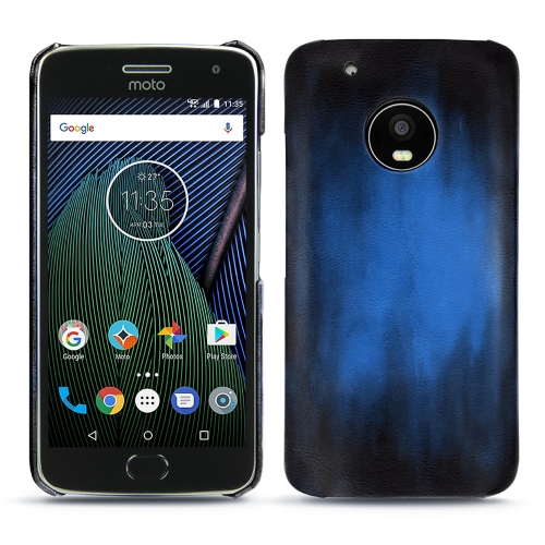 Lenovo Moto G5 Plus - Habillez avec style votre appareil mobile avec des étuis en cuir haut de gammeBleu Patine