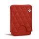 Leather case for business  cards - 20 cards - Papaye - Couture ( Pantone 180C ) 
