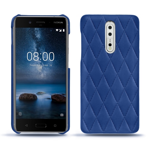 レザーケース Nokia 8Bleu océan - Couture ( Nappa - Pantone #15458a) 