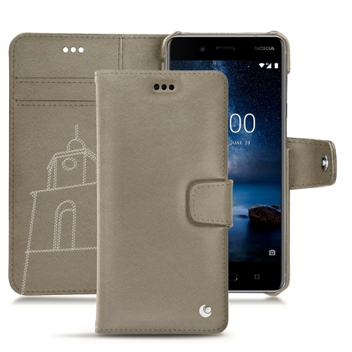 Capa em pele Nokia 8 Tradition BDarboun sabla ( Pantone #BCB1A1 )