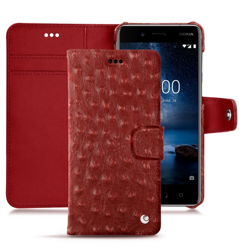 Capa em pele Nokia 8 Tradition BAutruche ciliegia ( Pantone #a4343a ) 