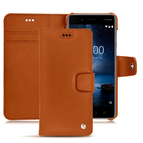 Custodia in pelle Nokia 8 Tradition BOrange vibrant ( Pantone #e36b39 ) 
