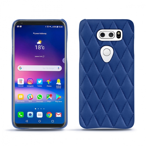 Custodia in pelle LG V30Bleu océan - Couture ( Nappa - Pantone #15458a) 
