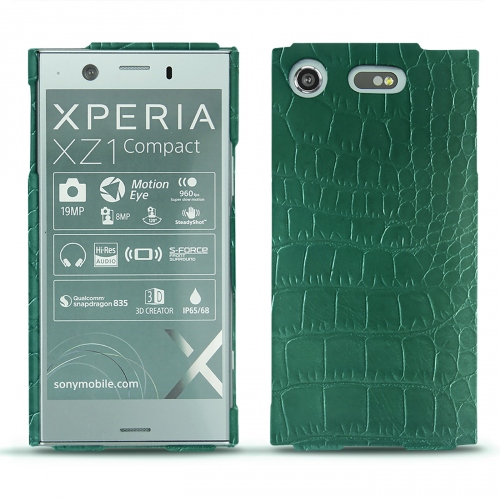Sony Xperia XZ1 Compact leather caseCrocodile pino ( Pantone #173F35 ) 