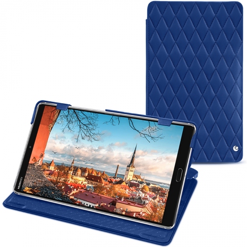 Custodia in pelle Huawei MediaPad M5 8Bleu océan - Couture ( Nappa - Pantone #15458a) 