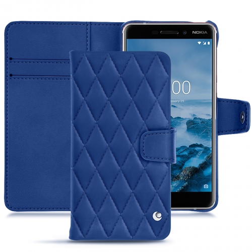 硬质真皮保护套 Nokia 6 (2018)Bleu océan - Couture ( Nappa - Pantone #15458a) 
