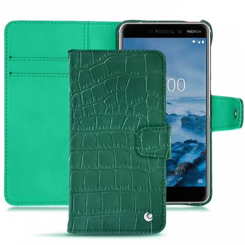 Funda de piel Nokia 6 (2018)Crocodile pino ( Pantone #173F35 ) 