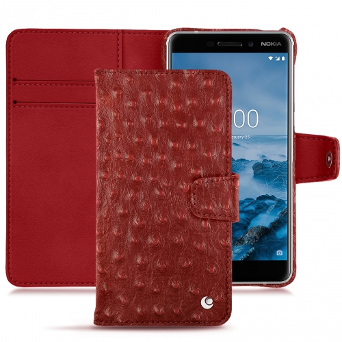Nokia 6 (2018) leather case and coverAutruche ciliegia ( Pantone #a4343a ) 