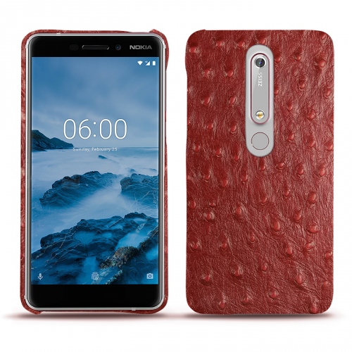 Funda de piel Nokia 6 (2018)Autruche ciliegia ( Pantone #a4343a ) 