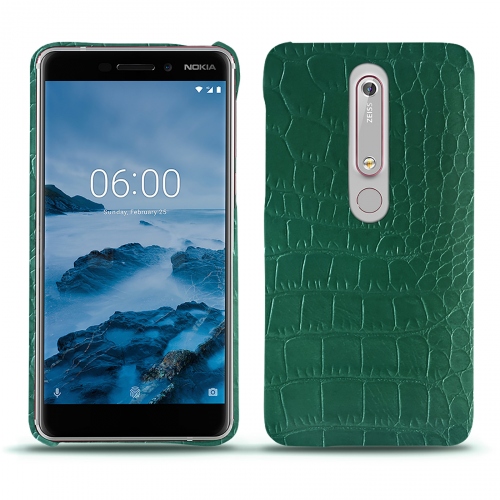 Custodia in pelle Nokia 6 (2018)Crocodile pino ( Pantone #173F35 ) 