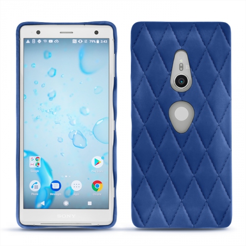 Custodia in pelle Sony Xperia XZ2Bleu océan - Couture ( Nappa - Pantone #15458a) 