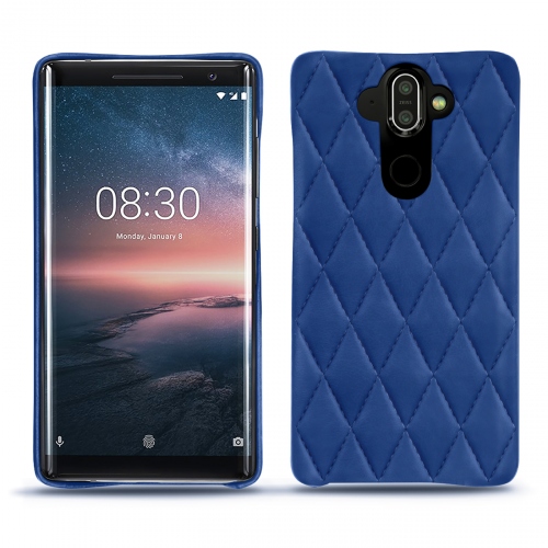 Protections (étui, coque, housse) en cuir fabriquées main pour Nokia 8 SiroccoBleu océan - Couture ( Nappa - Pantone #15458a) 