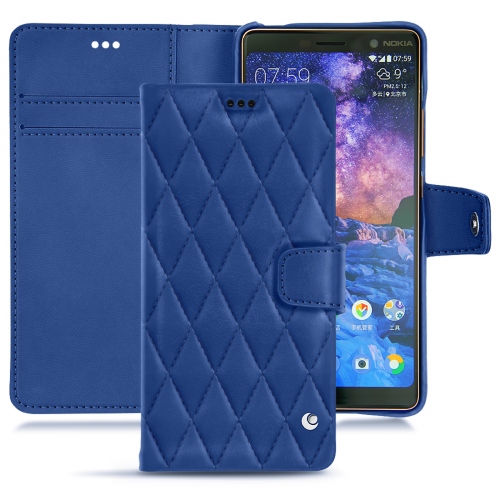 가죽 커버 Nokia 7 PlusBleu océan - Couture ( Nappa - Pantone #15458a) 