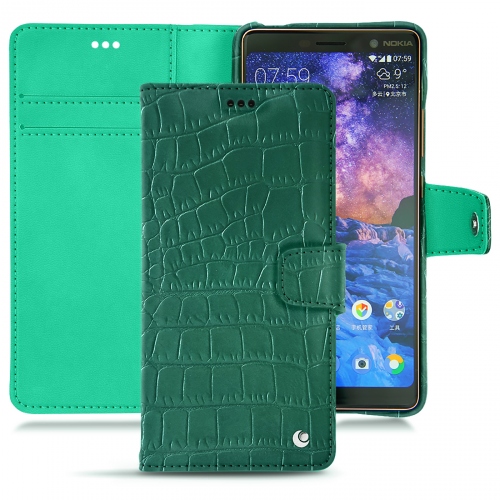 가죽 커버 Nokia 7 PlusCrocodile pino ( Pantone #173F35 ) 