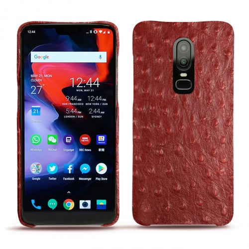 가죽 커버 OnePlus 6Autruche ciliegia ( Pantone #a4343a ) 