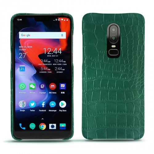 Lederschutzhülle OnePlus 6Crocodile pino ( Pantone #173F35 ) 
