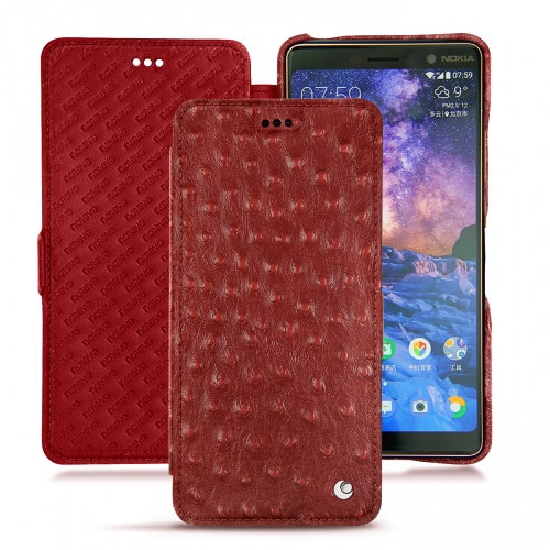硬质真皮保护套 Nokia 7 PlusAutruche ciliegia ( Pantone #a4343a ) 