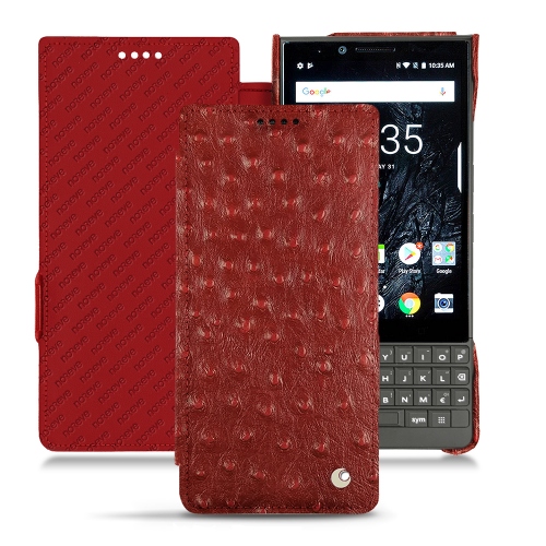 Blackberry Key2 - Coques cuir chics et élégantes Autruche ciliegia ( Pantone #a4343a ) 